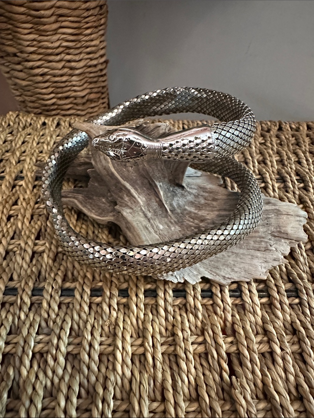 Vintage Whiting & Davis silver mesh snake choker wrap necklace or bracelet